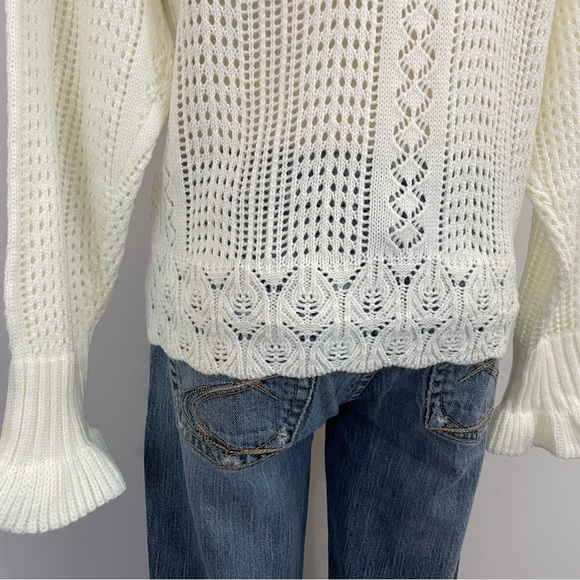 Oni Open Knit Cardigan Sweater Womens M Cream Crochet Grandma Pearl Buttons! EUC - Picture 11 of 14